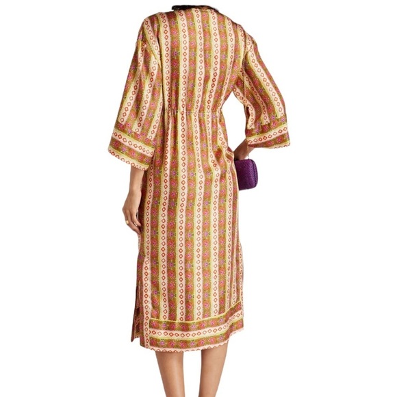 Sandro Striped Kaftan Midi Silk dress Size 36 US size 4 - Picture 3 of 17